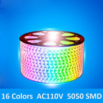  100 м AC220V 110 Led Лента 5050 60 led s/m IP67 Водоустойчива RGB 16 Цвята Въже За Външно Осветление на Радиочестотния Дистанционно Управление