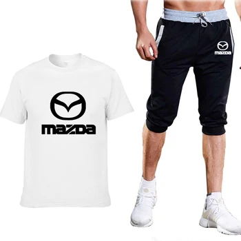 2020 Новата Мъжка Тениска с Къс ръкав с Логото на автомобила Mazda, Лятна Мъжка Тениска, висококачествени Памучни Тениски + панталони, костюми