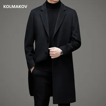 2021 постъпването на ново, зимно палто, висококачествена вълнена куртка, модерен загрята тренч, мъжки елегантни вълнени якета, размер M-XXXL