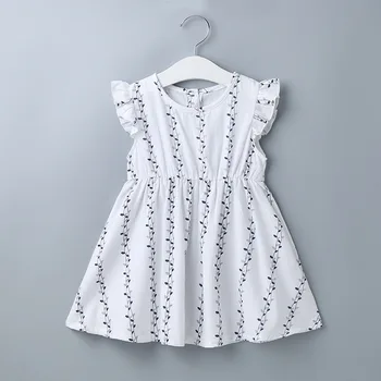 2022 Нови постъпления Лятото Стилна рокля за момиче Без ръкав, с кръгло деколте и Принтом, бяло Трапециевидное Елегантна Улично рокля за момичета от 0 до 2 години