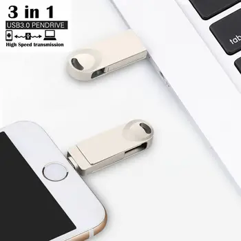 3 в 1 Метална USB Флаш Памет OTG Pendrive 3,0 Usb Flash и 128 GB Флаш Диск 256 GB За iPhone, iPad и Android телефон
