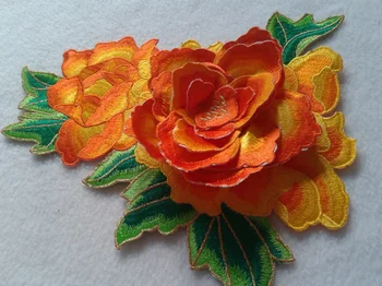 3D Божур бродирана апликация на ретро кръпка цвете за украса на рокли кръпка ютия върху парче