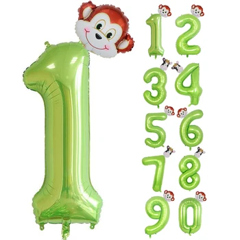 40 инча, Плодов, зелен Номер на балони Балони Маймуна Крава животно Балон Набор от Номер 1 2 3 г. детето е момче, момиче Рожден Ден декор