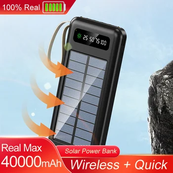 40000mAh Слънчев Банка Захранване с Реална Максимум Капацитет от Бърза Безжична Зареждане и външна батерия с 4 Кабели, Преносими Таксуване за Xiaomi