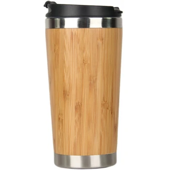 450 мл Бамбук Кафеена Чаша От Неръждаема Стомана Кафе Пътна Чаша С Херметически Капак Изолирано Кафе Съпътстваща Чаша за Еднократна Употреба Woode