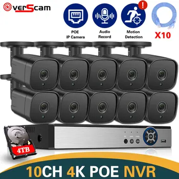 4K 8MP NVR Ultra HD POE IP Камера за Сигурност Системен Комплект Външна Градинска Куршум Помещение Комплект за Видеонаблюдение 10CH H. 265 Система за Видеонаблюдение