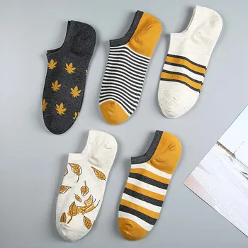 5 двойки/лот, дамски чорапи с принтом в стил харадзюку, уличен стил, Памучни Къси Чорапи, Дамски Ежедневни Забавни жълти Чорапи до глезена на крака, ...