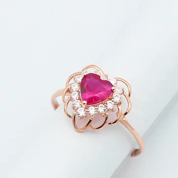 585 Лилава Злато 14К Розово Злато Сърцето Ruby годежни пръстени за жени Регулируем Отвор Дизайн Чар на Луксозни Сватбени Декорации