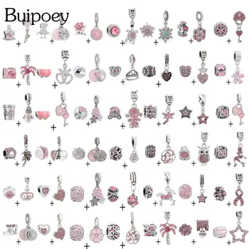 Buipoey 2 бр./лот, Розово Цвете, Мъниста, Чар За момичета, Подходящи Гривни От Мъниста 