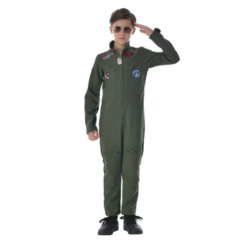 Cosplay Филм Top Gun: Mavericke Tom Cruise Униформи на военновъздушните сили на Костюми за Хелоуин за Деца Армейски Зелен Военен Пилот Гащеризон