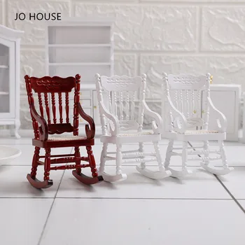JO HOUSE 1 бр. Имитативната Дървени Мебели Модел Миниатюрни Люлеещ се Стол За 1:12 Куклена Къща Играчки Аксесоари