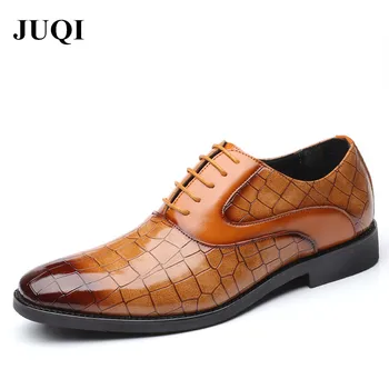 JUQI/ Класически Мъжки модел Обувки на равна подметка в Бизнес стил, Кожени официални Обувки-Oxfords с остри Пръсти, За Мъже, Големи Размери 38-48