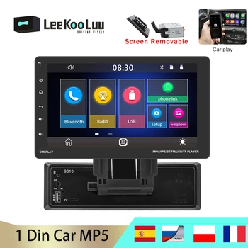 LeeKooLuu 1 Din Автомагнитола Поддръжка на Apple CarPlay и Android Авто 9 Инча Екран и Плъзгаща се Авторадио Bluetooth, AUX, USB Мултимедия