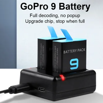 USB Двойно Зарядно Устройство, USB Type C + Micro Джобно Быстроразъемное Лесен за GoPro Hero 9 Черни Аксесоари