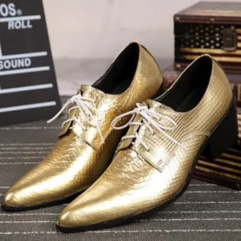 Zapatos hombre/мъжки обувки; обувки за сватба с остри пръсти на високи токчета; златни официалната обувки от естествена кожа, мъжки модни лоферы от змийска кожа