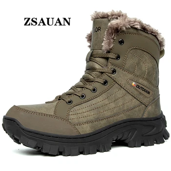 ZSAUAN/ Улични Мъжки Обувки, Зимни Работна Обувки за инструменти, Класически Мъжки Обувки, Зимни Топли Плюшени Военни Армейските Високи Обувки, Голям Размер
