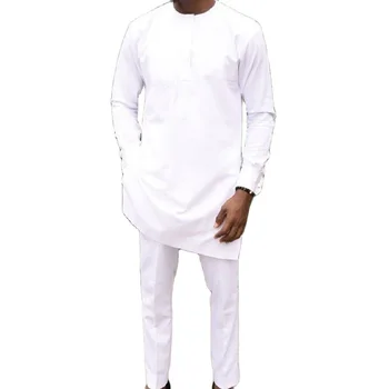 Африканска мода модерен дизайн върховете на коригиращи панталони с ивици обикновена бели панталони, комплекти за грижа за кожата сенатор стил мъжки младоженеца вечерни костюми Африканска облекло