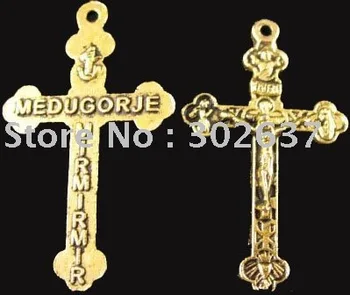 БЕЗПЛАТНА ДОСТАВКА 60 бр. Антични златни висулки с кръста на Исус 42x28 мм A1451G