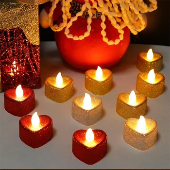 Беспламенные led Чаени Свещи с Искра Романтични Свещи във Формата На Любов, Захранван с Батерии за Украса на Сватба, за Рожден Ден