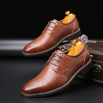 Бизнес Оксфордские обувки Мъжки Дишащи обувки от Изкуствена Кожа Мъжки гумени Вечерни Модела Обувки Мъжки обувки за Сватба в Британски стил