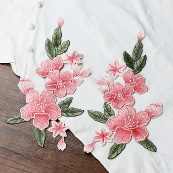 бродирани розово цвете ивици para vestuario декоративни sew дизайнерски ленти за дънки parches bordados para ropa