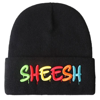 Вязаная шапка с обемни букви SHEESH, 100% Памук, Топла Зимна ски Шапчица, Вязаная Шапка Унисекс, модерни улични Ежедневни шапки