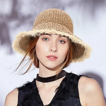Дамски сламени шапки китайската сламена шапка панамки UV защита от слънцето козирка плаж шапки за жени очила сгъваем женски лятното слънце шапка