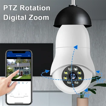 Двухдиапазонная камера за наблюдение WiFi E27, Лампа с нажежаема Жичка Камера 1080P HD 360 ° Сигурност Пълноцветно Нощно Виждане Двупосочна Гласова Домофонна система