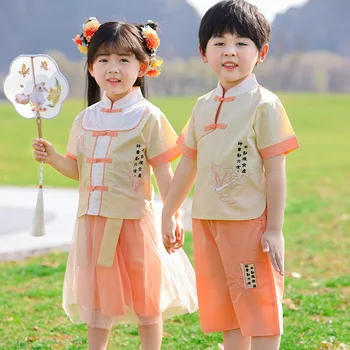 Детска древнекитайская дрехи, китайски училищна дрехи за момчета, детски дрехи за четене на книги в китайски стил за момичета