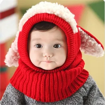 Детска есенно-зимна детска шапка, скъпа шапка с уши кученце, детска цельнокроеная капачка, топла вълнена шапка за момичета и момчета
