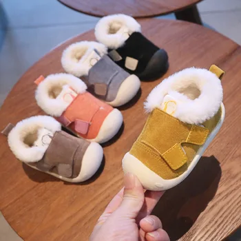 Детски Зимни Обувки за деца, Топли Плюшени Обувки с мека подметка за Момичета и Момчета, Улични Нескользящие Сладки Бебешки Обувки на възраст 0-4 години