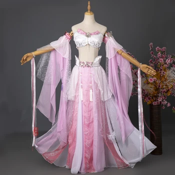 ЖЕНИТЕ ГОГО Stage show се открояват костюм Розов Китайски Дуньхуан Feitian Hanfu Рокля Древен Танц рокля Фея