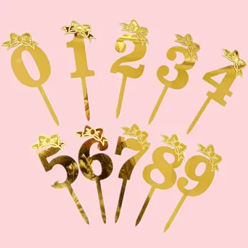 Златни Цифри честит Рожден Ден Торта Topper Годишнина Акрилни Cupcake в цилиндър за Сватба, Рожден Ден Украса на Тортата 6x18 см