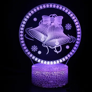 Коледни Звънчета Украса 3D Лампа Илюзия лека нощ Настолни Нощни Лампи 3D Оптични Илюзии, Светлини 7 Цвята Коледни Подаръци за Деца