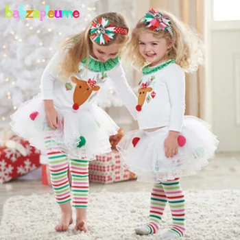 Коледни Нови Маркови Детски Костюми за момичета, в началото на с Изображение на Елен + Панталони, Детски поли-опаковки, Дрехи, Комплекти, дрехи за момиченца от 0 до 5 години BC1329