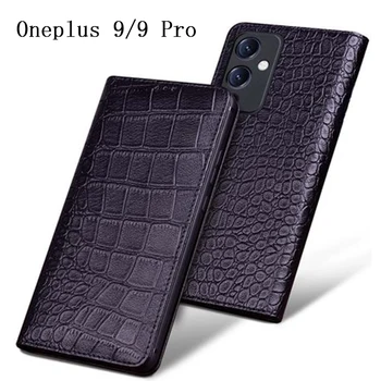 Луксозен Калъф за телефон от естествена кожа за OnePlus 9/9 Pro, Модерен Калъф с панти капак от Крокодилска кожа за Oneplus 9 Pro 1 + 9, калъф с магнитна чанта
