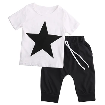 Модерен комплект детски дрехи, Летни Дрехи за малки Момчета, детска тениска без ръкави, със Звездите и принтом, Топ, Панталони, Панталони, Дрехи от 2 теми