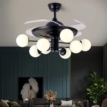 Модерен минималистичен вентилатор на тавана светлина декоративен led стъклена окачена лампа осветление спални вентилатор лампа AC220V