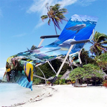 Морски Живот Модели Стол Кърпа Слънцето Шезлонг Калъф за Стол в Морския Океан Печатни Калъф За Плажен Стол с Джобове За Съхранение