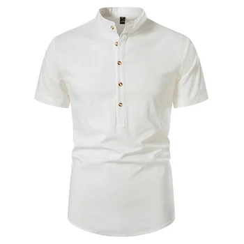 Мъжка лятна Однотонная риза с яка-часова, с къс ръкав и копчета, Тънка Проста в памучна блуза, бельо