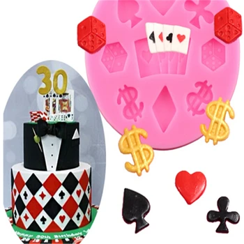 Направи си САМ Формата За Тортата за рождения Ден На Творчески 3D Покер игра на Зарове Фондан Инструменти За Украса на Тортата Силикон Лед Gumpaste Шоколадови Бонбони Глинени Форми