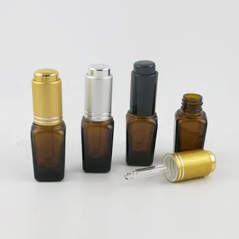 Нов Дизайн на 10 мл 1/3 унции Малка Мини Янтарна Квадратна течност за течни масла Стъклена Краен бутилки за проби Със Златни Сребърни Черни Капаци