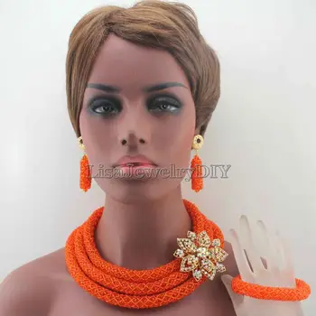 Нов Уникален Оранжев Костюм Африкански Бижута Африка Женски Стил Нигерийски Сватбени Кристални Мъниста за Бижута, Безплатна Доставка HD7889