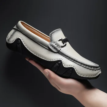 Нова висококачествена мъжка бизнес обувки от естествена кожа, модни и ежедневни обувки-бини, меки и удобни обувки за шофиране, кожени обувки