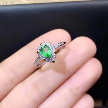 Ново зелено пръстен с цаворитом за жени, бижута от сребро проба 925, естествен истински скъпоценен камък, годежен пръстен за момичета за рожден ден, подарък