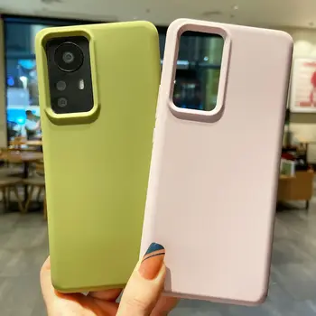 Плътен Цвят Течен Силиконов Калъф За Телефон Xiaomi 12 Pro за Жени и Момичета, Розова Делото във формата на Миди
