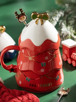 Покрийте с Лъжица Керамични Чаши за Вода с Голям Капацитет Женски Домакински Коледен Подарък За двойки