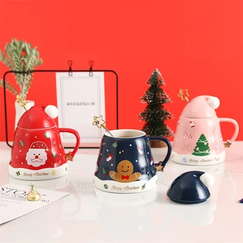 Последните Коледни Чаши, Двойка Керамични Фигурки На Дядо Коледа Творчески 2023 Коледен Подарък-Нов Дизайн На Капака Офис Домашна Чаша За Кафе С Мляко