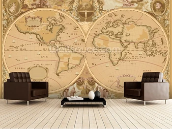 Потребителски ретро тапети, Антична Карта на Света, 3D фотообои за хола спални ресторанта на фона на стената водоустойчиви тапети