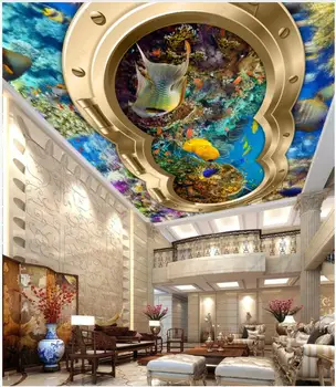 Потребителски снимки на 3d таван стенописи тапети Морски Свят Люк Коралови Костенурка начало декор хол тапети за стени d 3